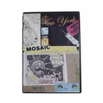Image of the Mosaic DVD case in front of a white background. The cover features a collage of images from the film, including a drawing of a goat, a New York city skyline with some Times Square billboards emphasized and a superimposed drawing of a needle, a drawing of the Statue of Liberty with a curly mustache, and a baby blue unicorn-and-rainbow sticker. The overall feeling is of a travel scrapbook.