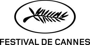 A black logo on a transparent background featuring a drawing of a palm leaf inside of an oval, and the text "FESTIVAL DE CANNES".