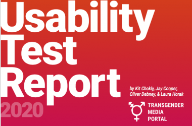 pink and orange with white text: Usability Test Report 2020